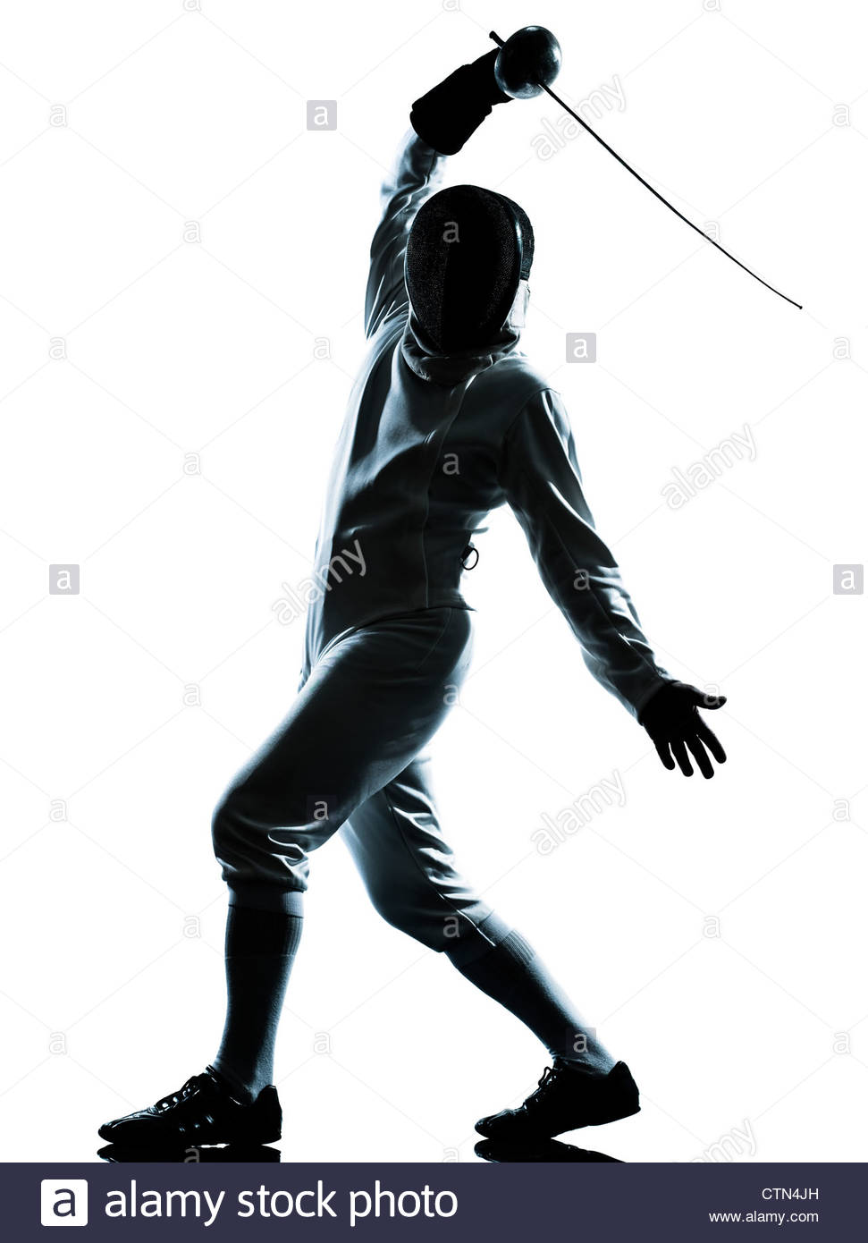 971x1390 One Man Fencing Silhouette In Studio Isolated On White Background