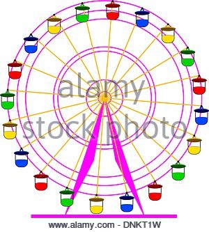 300x333 Silhouette Atraktsion Colorful Ferris Wheel. Vector Illustration