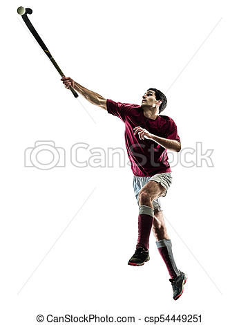 346x470 Field Hockey Player Man Isolated Silhouette White Stock Images
