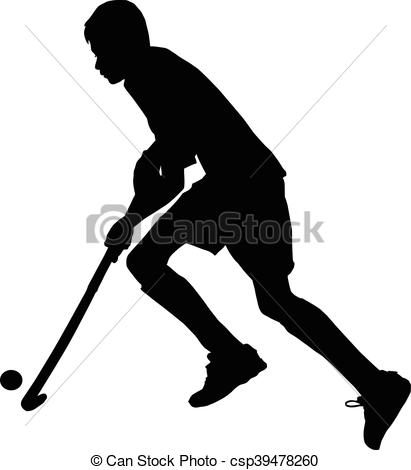 411x470 Silhouette Of Boy Hockey Player Running With Ball. Black