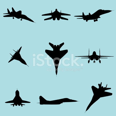 440x440 Vector Fighter Jet Silhouette Set Stock Vector