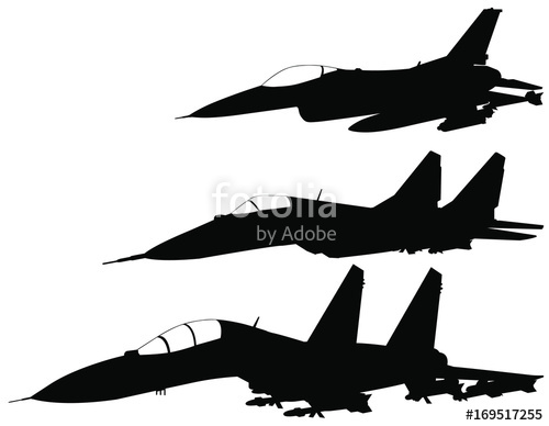 500x388 Vector Set Of Fighter Jet Silhouettes (F 16, Mig 29, Su 27