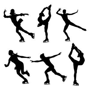 300x300 Set Figure Skating Women Skaters Black Silhouette Royalty Free