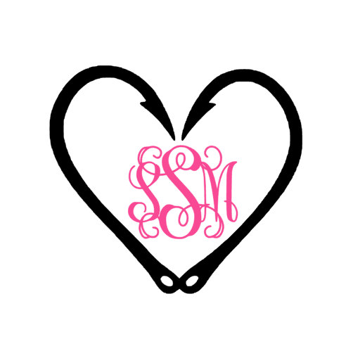 502x499 Fish Hook Heart Monogram Decal Cricut Monogram