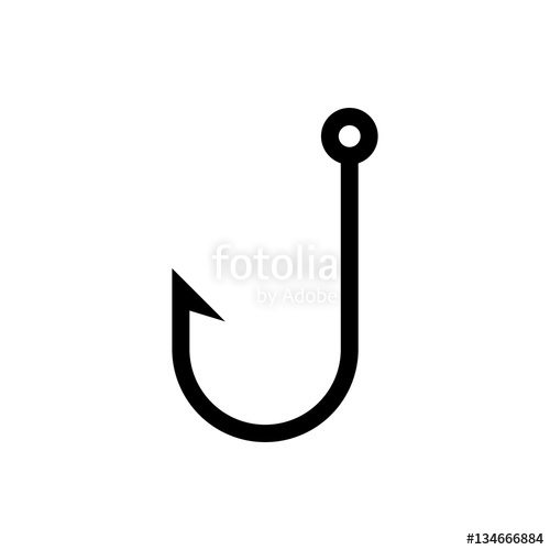 500x500 Fish Hook Icon. Black Icon Isolated On White Background. Fish Hook