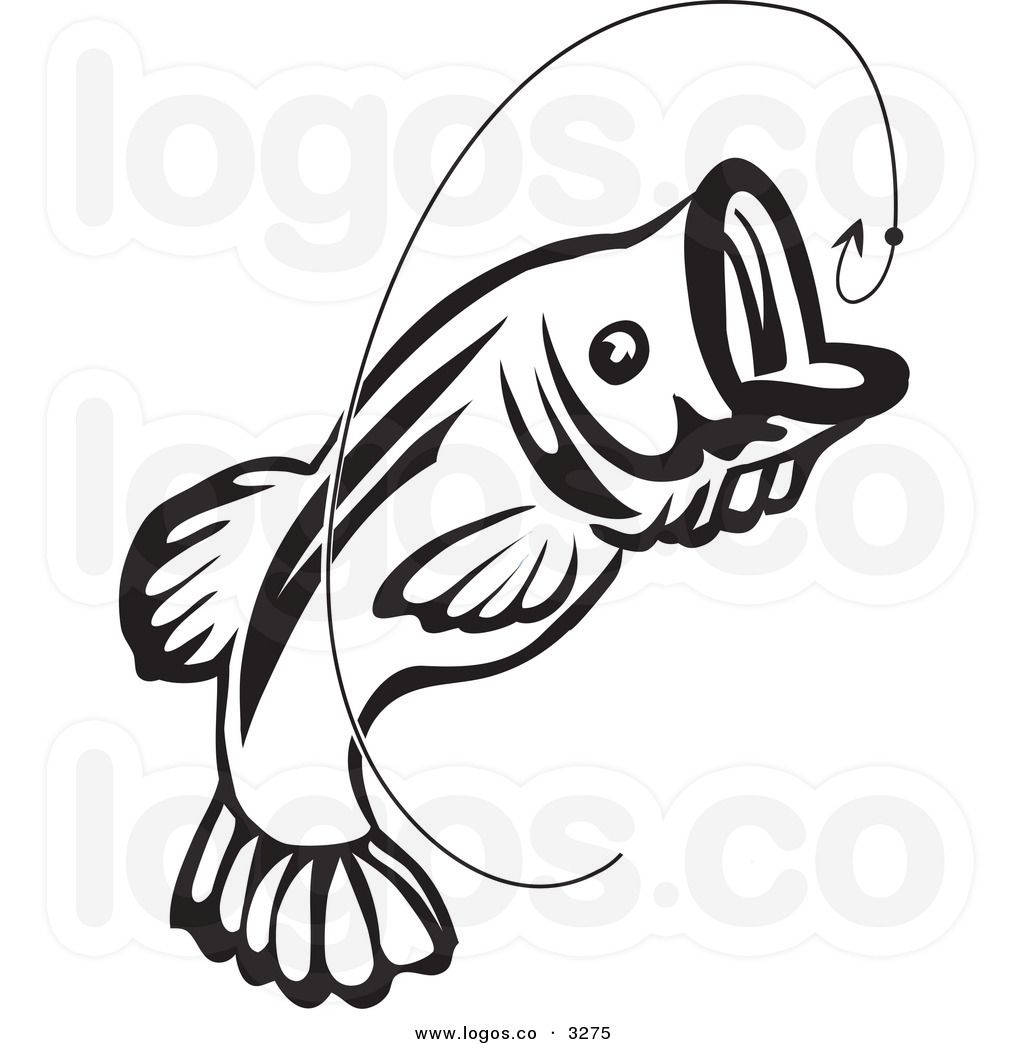 1024x1044 Royalty Free Vector Of A Jumping Black And White Fish And Hook