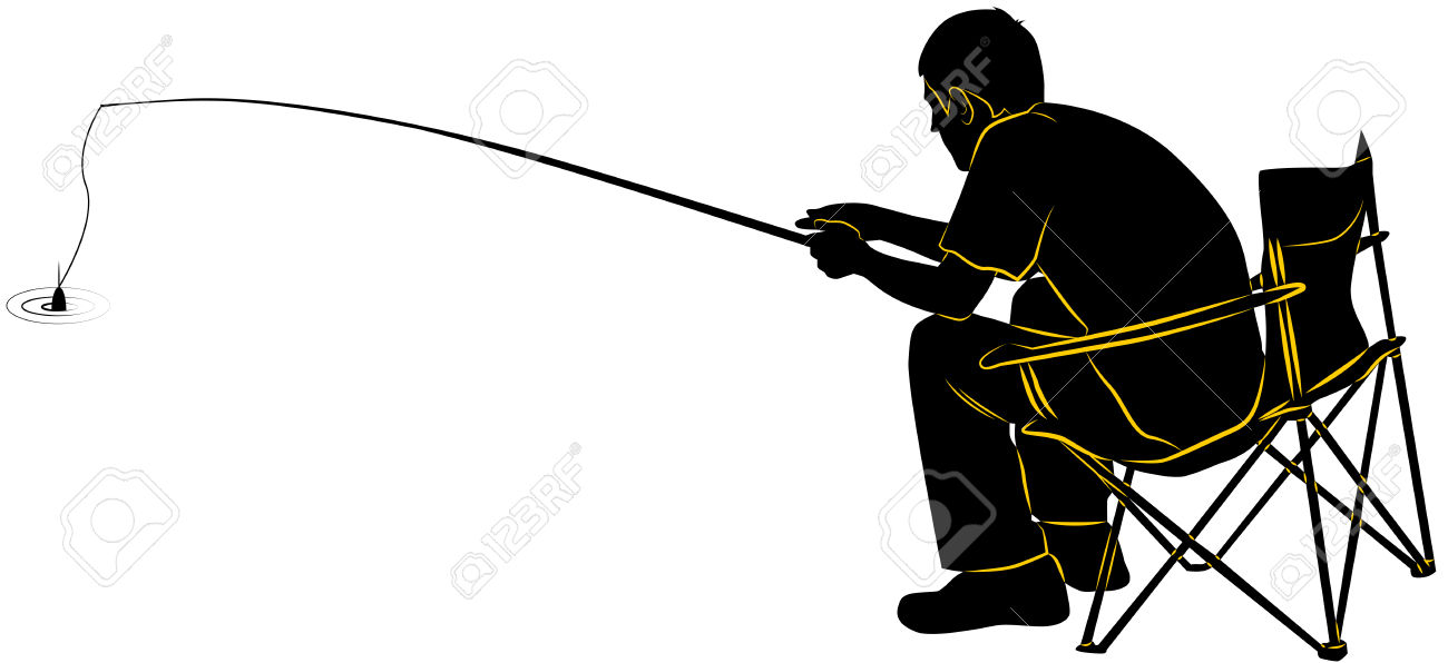 Fisherman with a fishing rod and fish. On white background