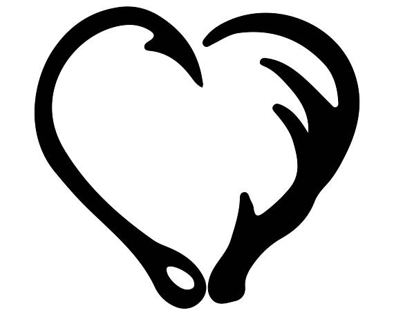 570x456 Fish Hook And Antler Heart Silhouette Clipart