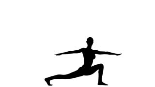 320x180 Woman Is Practicing Yoga. White. Slow Motion. Silhouette Stock