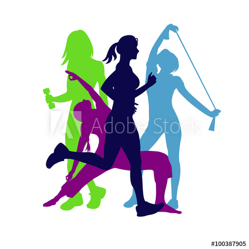 500x500 Fitness Emblem, Woman Silhouette, Vector Illustration