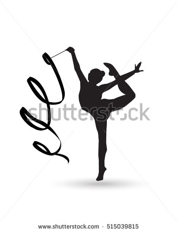358x470 Young Gymnast Woman With Ribbon Silhouette. Rhythmic Gymnastic