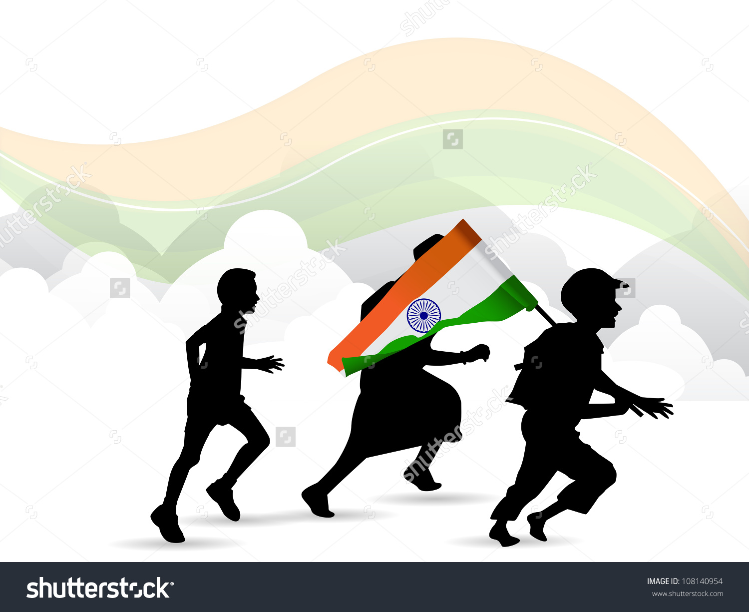 1500x1225 Indian Flag With Children Clipart