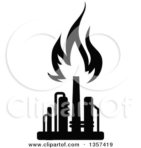 450x470 Clipart Of A Black And White Silhouetted Natural Gas And Flame