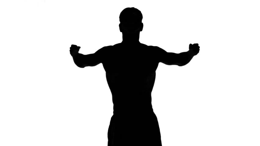 852x480 Muscular Silhouette Of Man Flexing Muscles On White Background