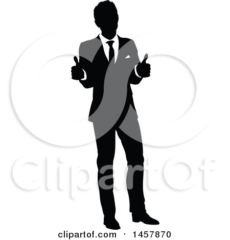 450x470 Clipart Of A Black And White Silhouetted Business Man Giving Two