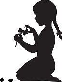 129x170 Silhouette Of Little Girl Plucking Petals From A Flower Stock