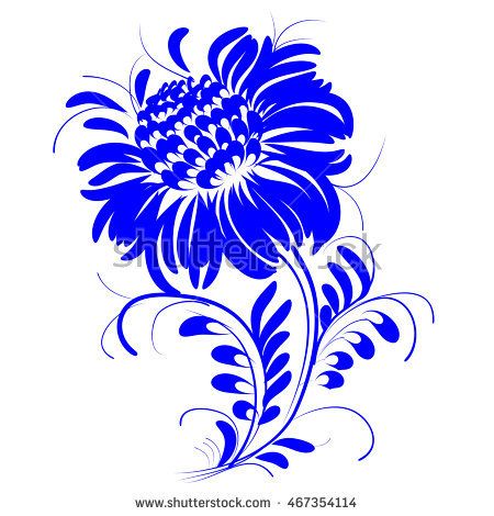 450x470 Flower Blue Silhouette Vector Eps10 Folk Art Decorative Painting