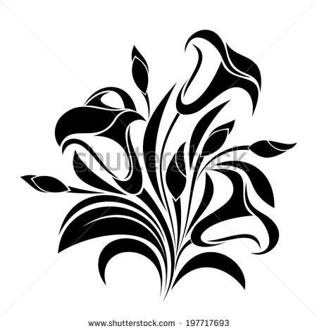 450x470 Abstract Flowers. Vector Black Silhouette.