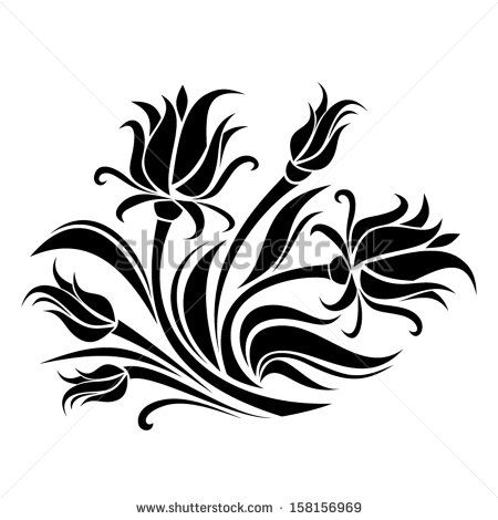 450x470 Black Silhouette Of Flowers. Vector Illustration.