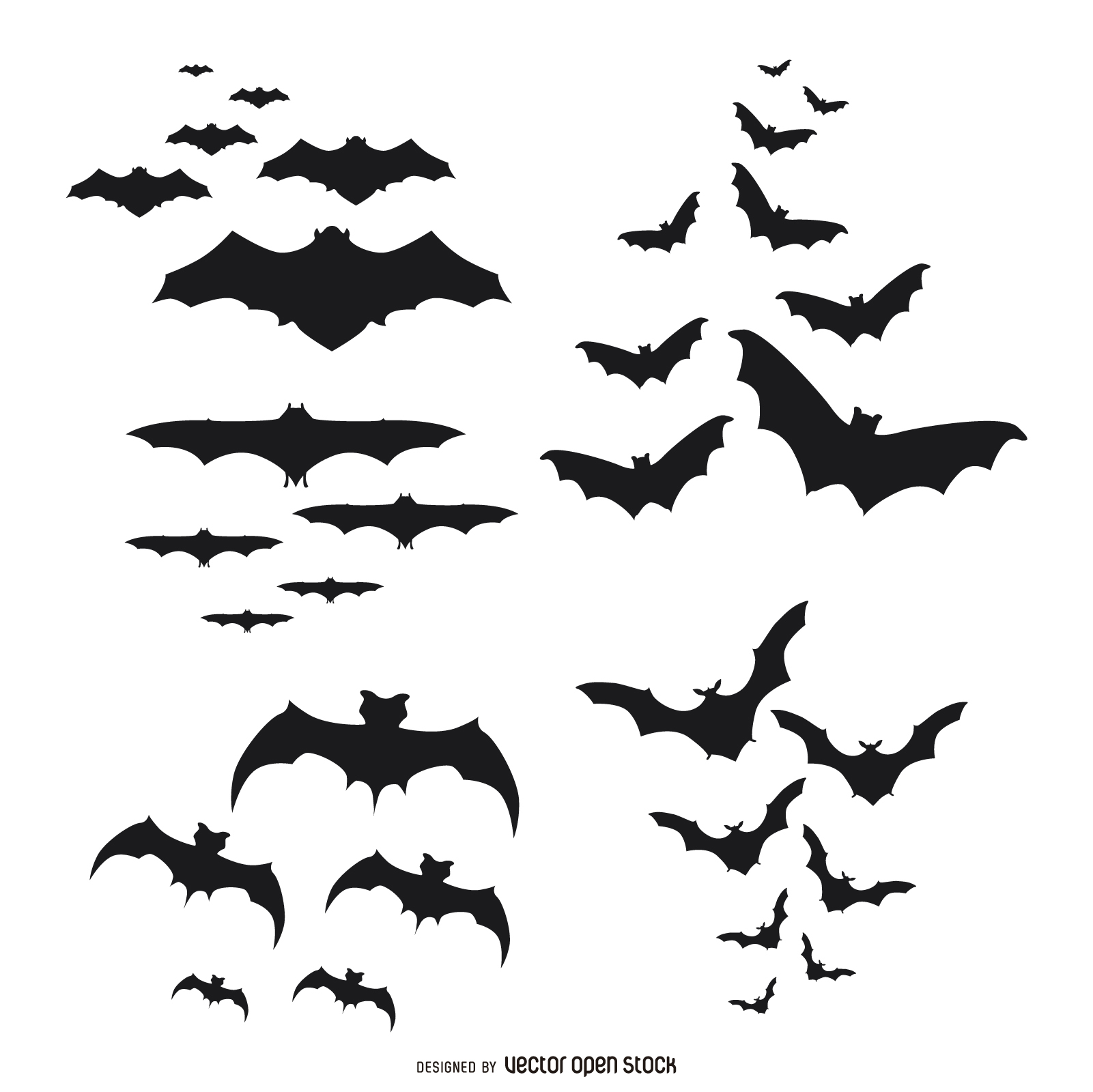 1601x1600 Bats Silhouettes Flying Set
