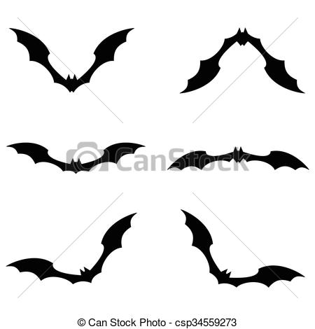 450x470 Set Of Bats Flying Black Color On White Background. Vector