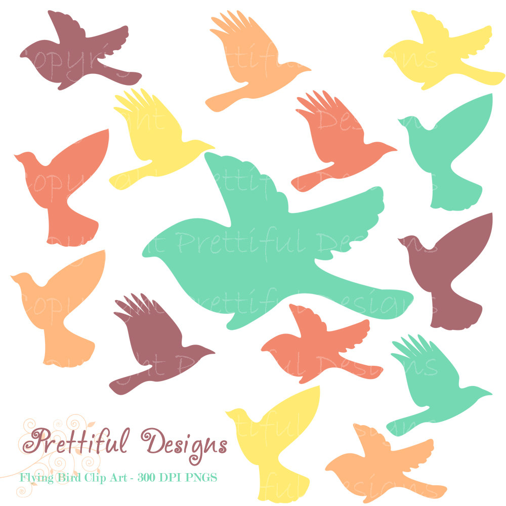 1000x1000 Flying Bird Silhouette Clip Art Teal Purple Orange Bird Clipart
