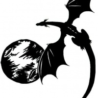 200x200 Black Fabulous Flying Dragon Silhouette And Full Moon Tattoo