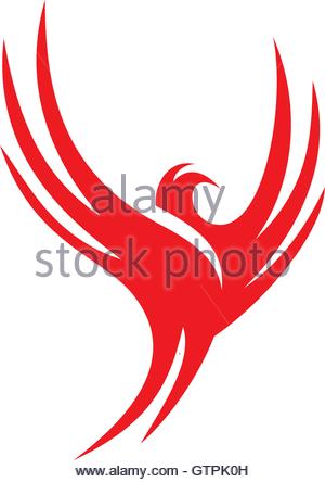 300x444 Isolated Red Flying Bird Vector Logo. Spreading Wings Dove