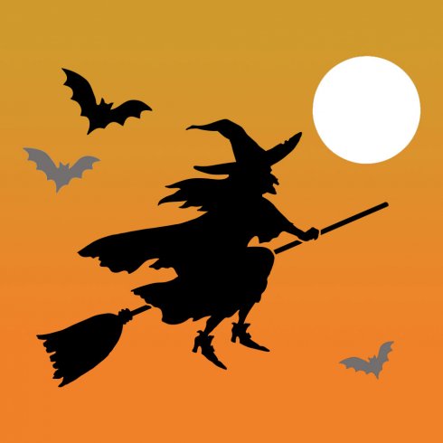 490x490 Flying Witch Halloween Stencil