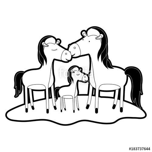 500x500 Horses Couple And Foal Over Grass With Black Sections Silhouette