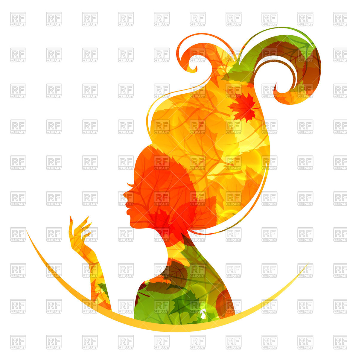 1160x1200 Woman's Head Silhouette Made Of Autumn Foliage Royalty Free Vector