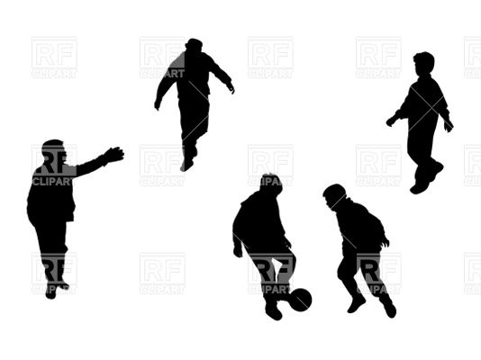 534x400 Silhouettes Of Kids Playing Football (Soccer) Royalty Free Vector
