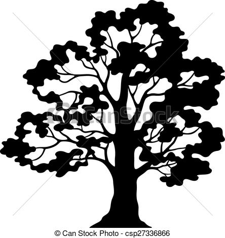 444x470 Oak Tree Pictogram, Black Silhouette And Contours Isolated Clip