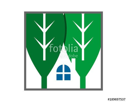 500x400 House Home Leaves Forest Silhouette Image Icon Vector Stock Image