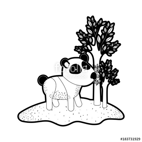 500x500 Panda Cartoon In Forest Next To The Trees In Black Silhouette