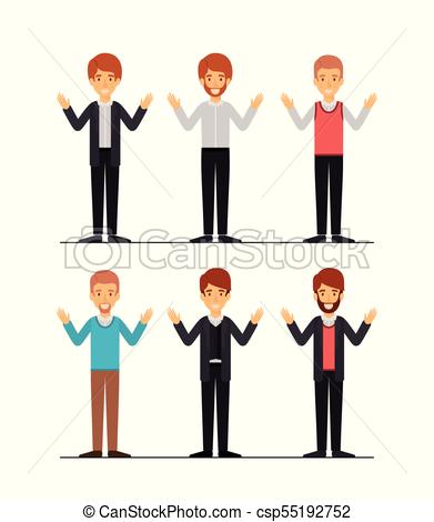391x470 Men Set In Formal Clothes Colorful Silhouette Vector Clipart