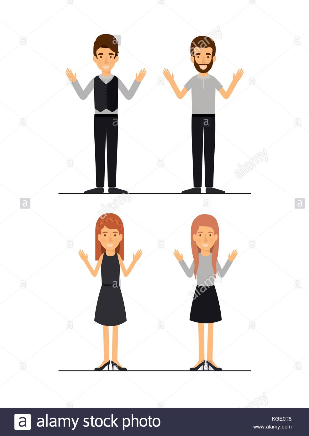 986x1390 Women And Men Set In Formal Clothes On Colorful Silhouette Stock