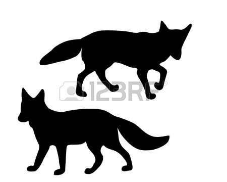 450x360 The Black Silhouettes Of Two Foxes On White Stock Vector
