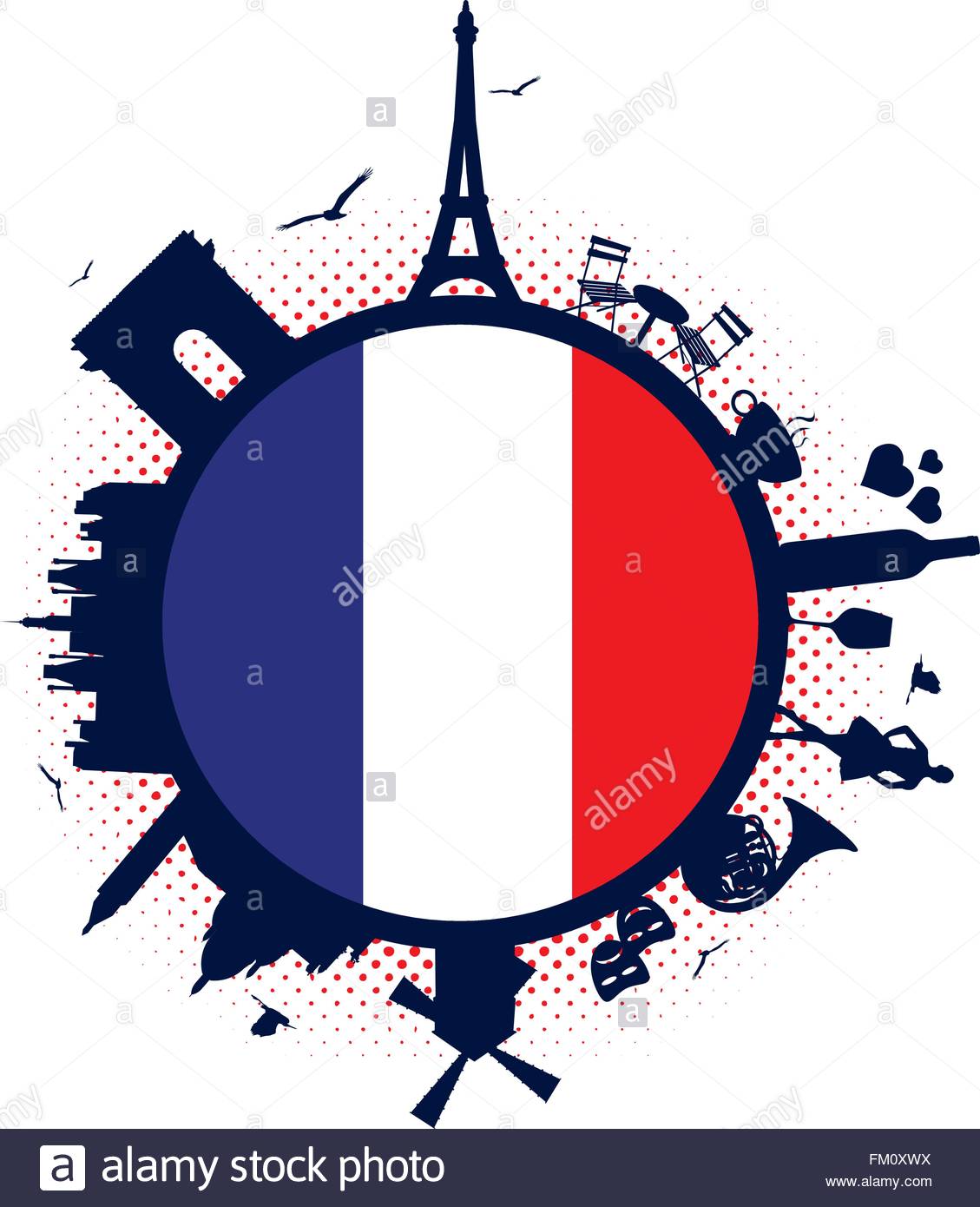 1129x1390 France Flag And Silhouette Landmarks Stock Vector Art