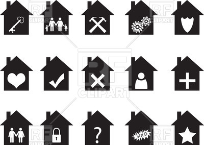 400x284 House Shaped Icons With Pictograms Royalty Free Vector Clip Art