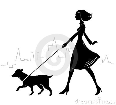 400x360 Woman Umbrella Walking Dog Silhouette Clipart