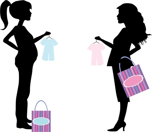 600x521 Shopping Pregnant Women Illustration With Silhouette Style Free