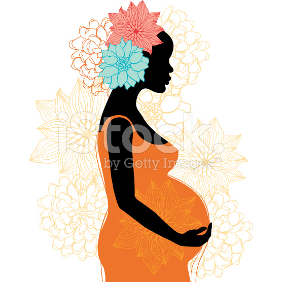 556x556 Silhouette Of Pregnant Woman With Flowers. Vector Vector Art