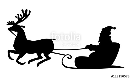 500x305 Christmas Silhouette Santa Claus Riding On Reindeer Sleigh Stock
