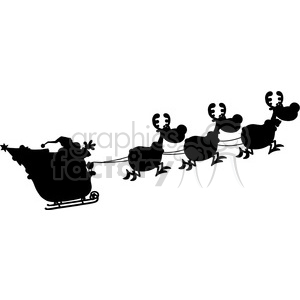 300x300 Royalty Free Black Silhouettes Of Santa Claus In Flight With His