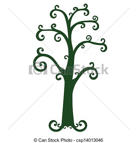 450x470 Vector Swirly Tree Silhouette Isolated. Eps Vector