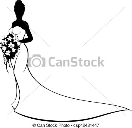 450x437 Wedding Bride Silhouette Holding Bouquet. Bride Silhouette Eps