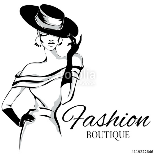 500x500 Fashion Boutique Logo With Black And White Woman Silhouette Vector