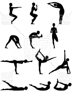 300x400 Set Of Women's Silhouettes In Yoga Poses Royalty Free Vector Clip