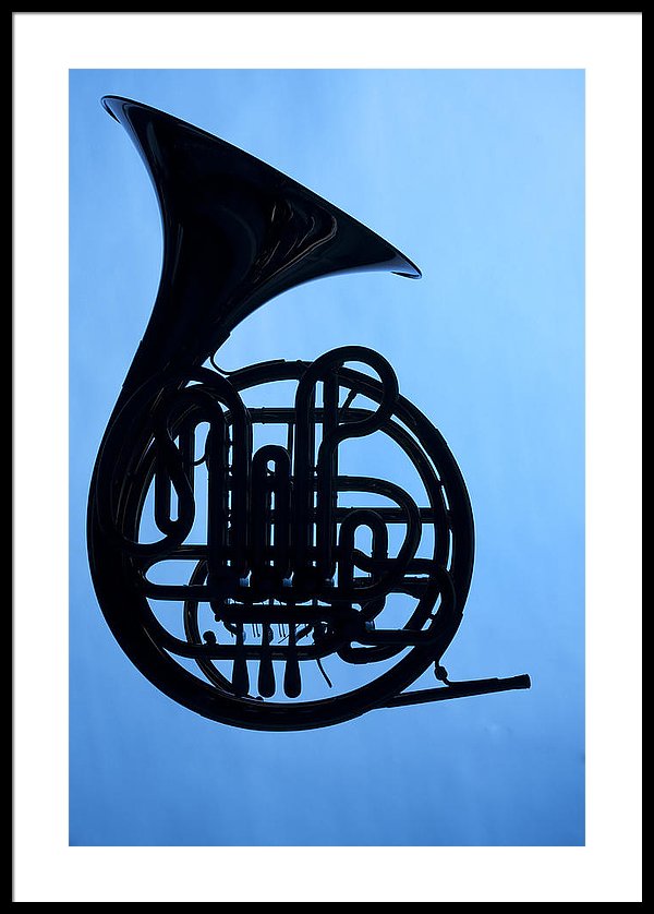 600x838 French Horn Silhouette On Blue Framed Print By M K Miller